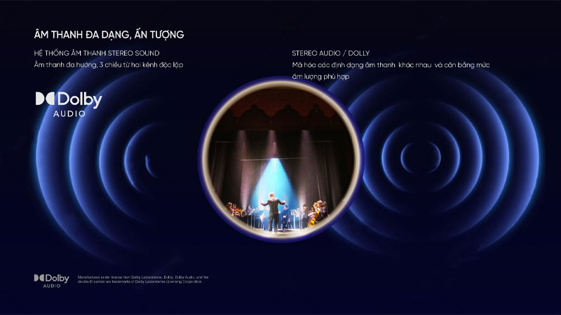 Dolby Audio giúp lời thoại rõ hơn và âm thanh cân bằng hơn trong nhiều nội dung.