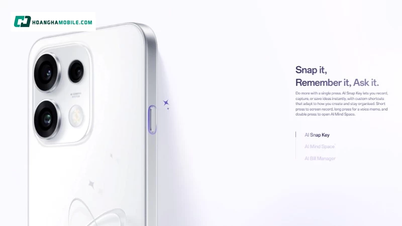 OPPO Reno16 F 5G có AI Snap Key, cho phép thao tác nhanh để ghi màn hình. OPPO Reno16 F 5G có AI Snap Key, cho phép thao tác nhanh để ghi màn hình.