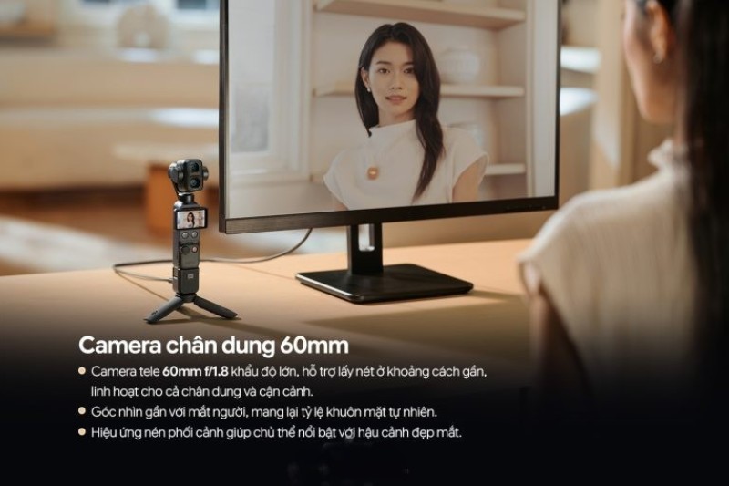 Ống kính med tele 60mm trên Osmo Pocket 4P là lợi thế rõ khi quay chân dung.