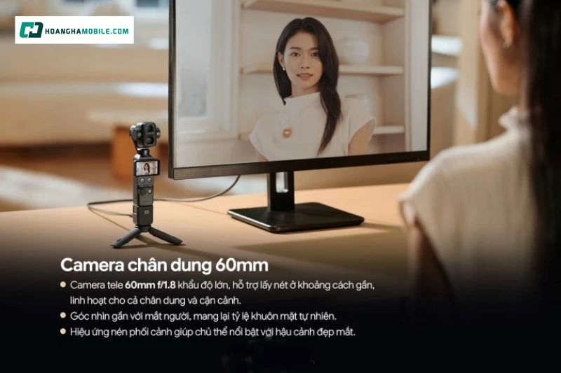 Ống kính med tele 60mm trên Osmo Pocket 4P là lợi thế rõ khi quay chân dung. Ống kính med tele 60mm trên Osmo Pocket 4P là lợi thế rõ khi quay chân dung.