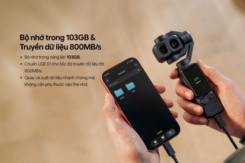 Camera cầm tay DJI Osmo Pocket 4P Vlog Combo có thiết bị có gimbal tích hợp.