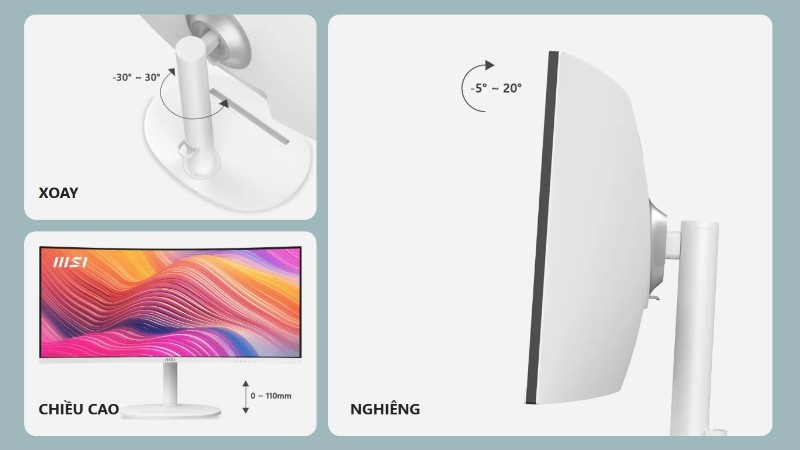 MSI MD342CQPW có công nghệ EyesErgo, chống nháy hình, giảm ánh sáng xanh.