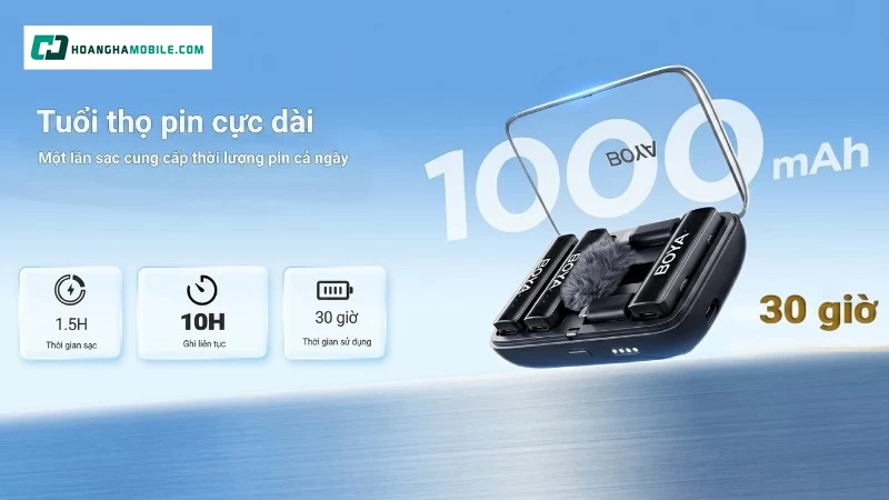 Transmitter của Boya Link 2 có thời lượng khoảng 10 giờ, receiver khoảng 6 giờ. Transmitter của Boya Link 2 có thời lượng khoảng 10 giờ, receiver khoảng 6 giờ.