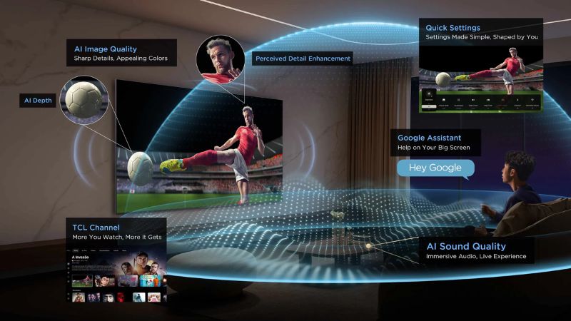 Google Tivi TCL QD-Mini Led 4K 55 inch 55P8LS chạy nền tảng Google TV