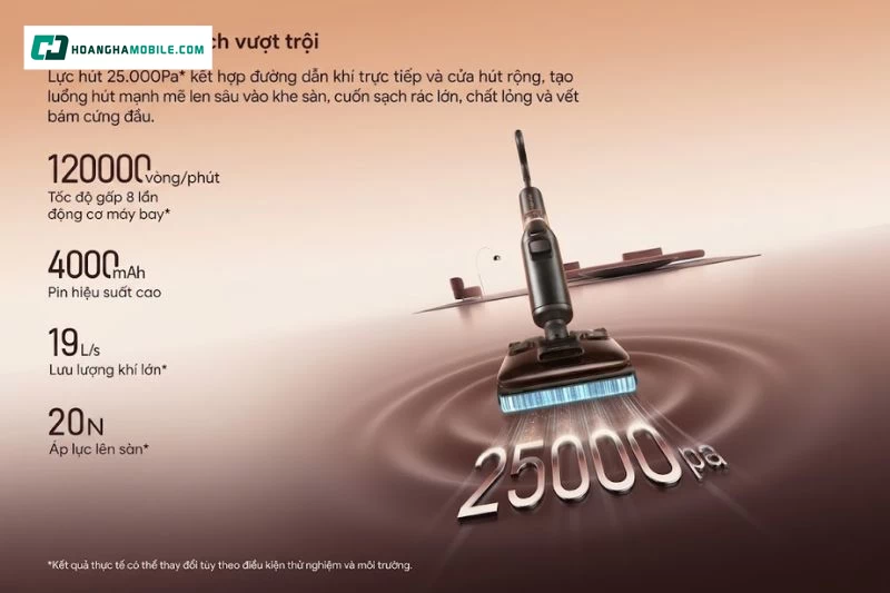 Lực hút HyperForce 25.000Pa giúp Roborock F25 Pro Turbo xử lý nhiều loại chất bẩn thường gặp trong nhà Lực hút HyperForce 25.000Pa giúp Roborock F25 Pro Turbo xử lý nhiều loại chất bẩn thường gặp trong nhà