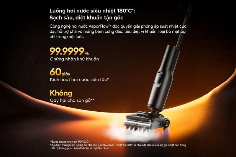 Công nghệ VaporFlow 180°C là điểm đáng chú ý nhất trên Roborock F25 Steam.