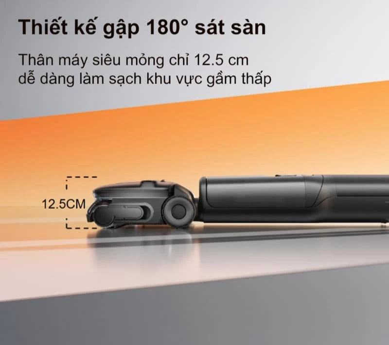 Roborock F25 Ultra có thiết kế gập phẳng giúp tiếp cận gầm thấp Roborock F25 Ultra có thiết kế gập phẳng giúp tiếp cận gầm thấp