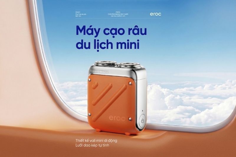 Máy cạo râu EROC Traveller KKXZ021 có thiết kế mini lấy cảm hứng từ vali du lịch.