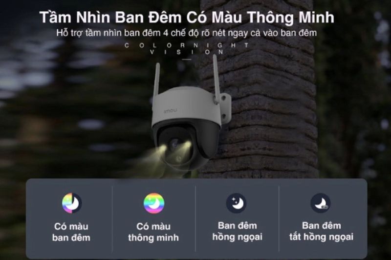 Camera IMOU S31FEP hỗ trợ chế độ ban đêm thông minh với 4 lựa chọn gồm tự động