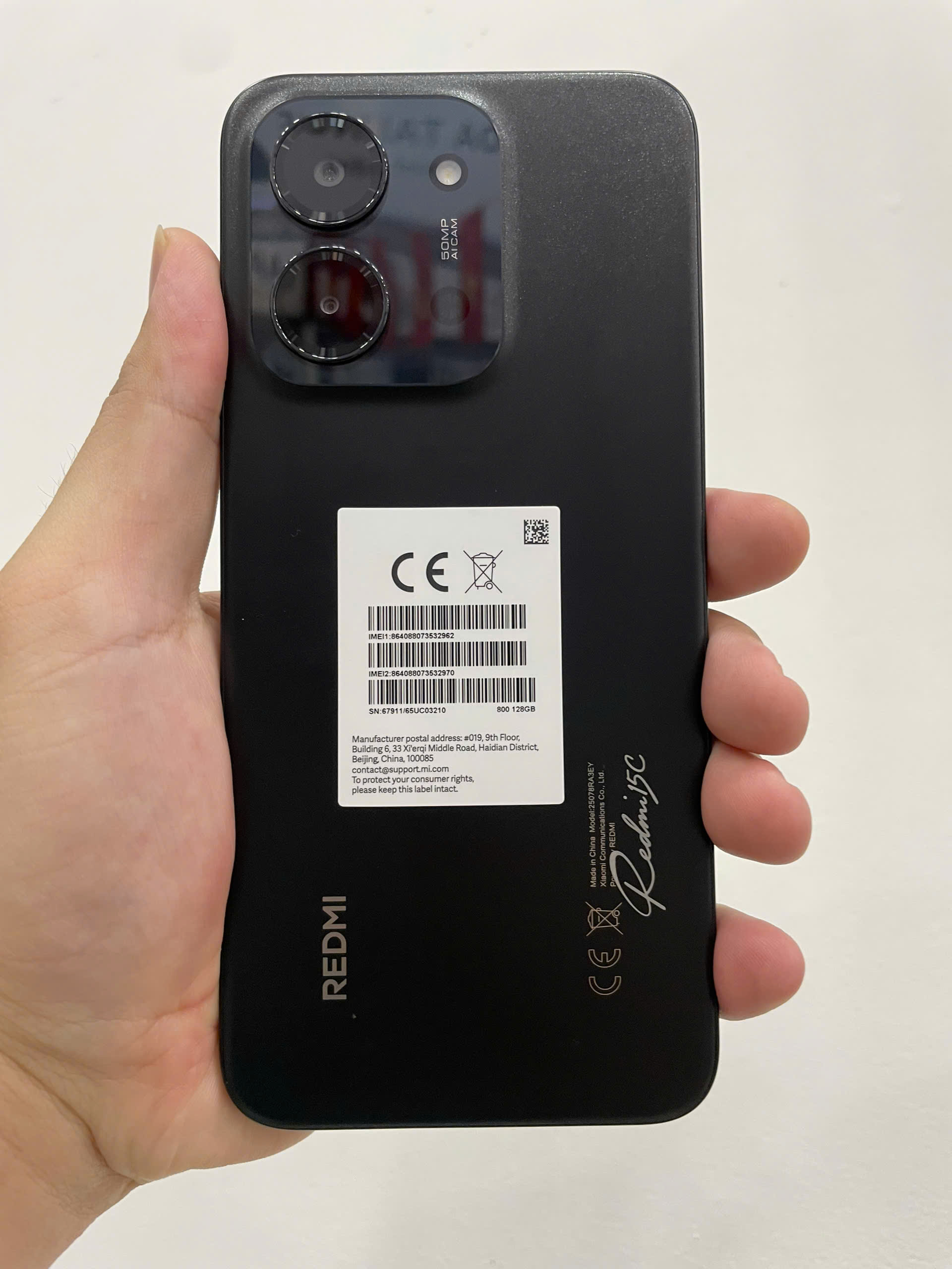 ĐIỆN THOẠI DI ĐỘNG (TEL) REDMI 15C 6.9"/MTK Helio G81 Ultra/4G/128G/50MP+QVGA/8MP/6000mAh (25078RA3EY)/ĐEN (6932554446833)/TN - 