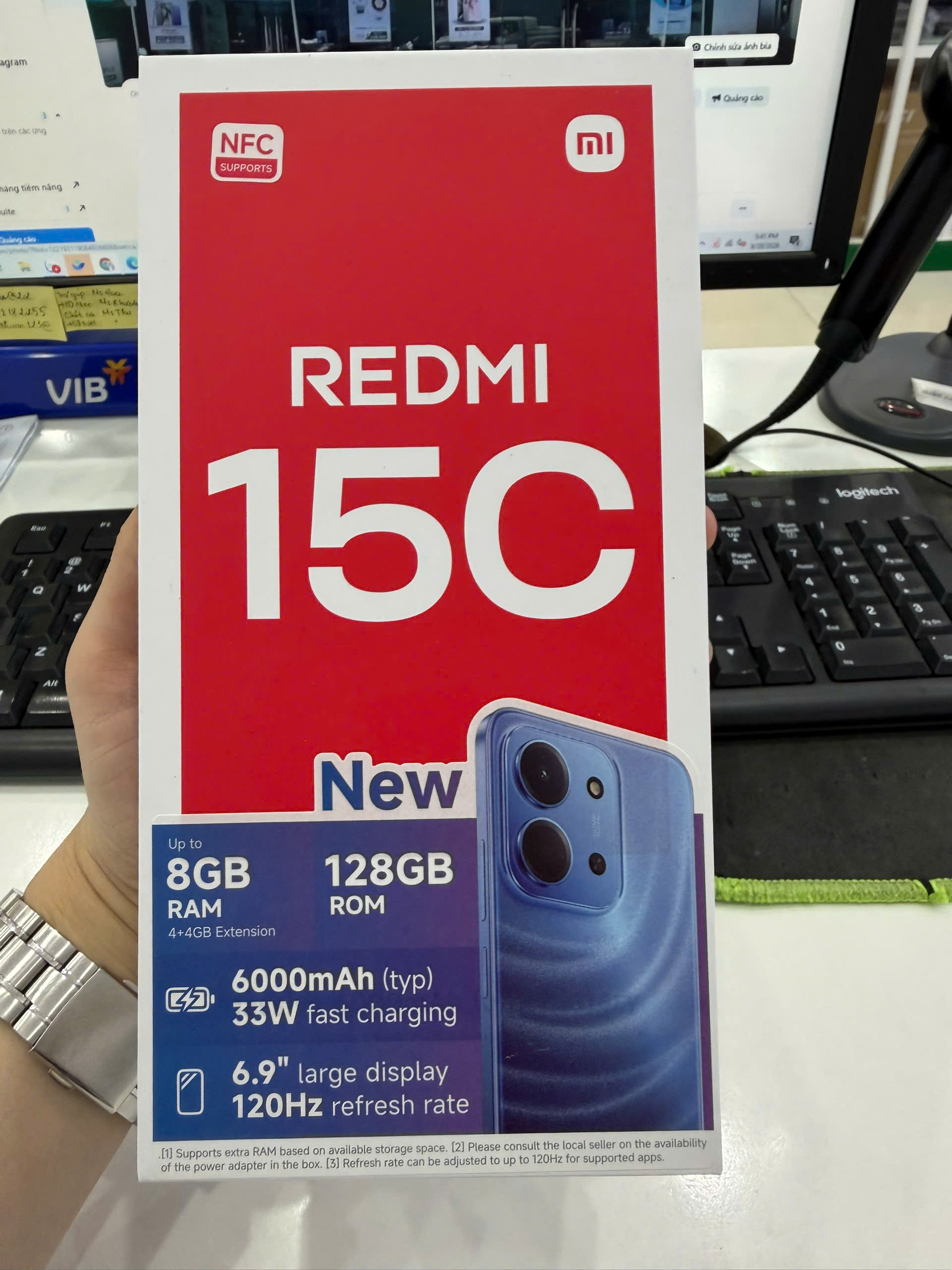ĐIỆN THOẠI DI ĐỘNG (TEL) REDMI 15C 6.9"/MTK Helio G81 Ultra/4G/128G/50MP+QVGA/8MP/6000mAh (25078RA3EY)/XANH DƯƠNG 