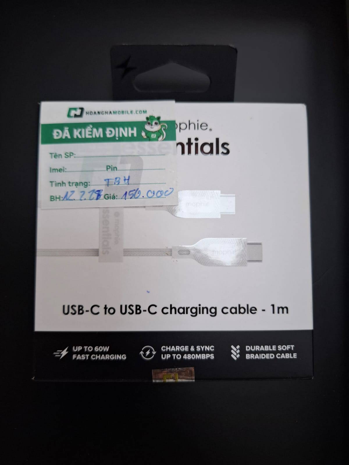 Cáp USB-C to USB-C (60W) Mophie Essential 1M - White
