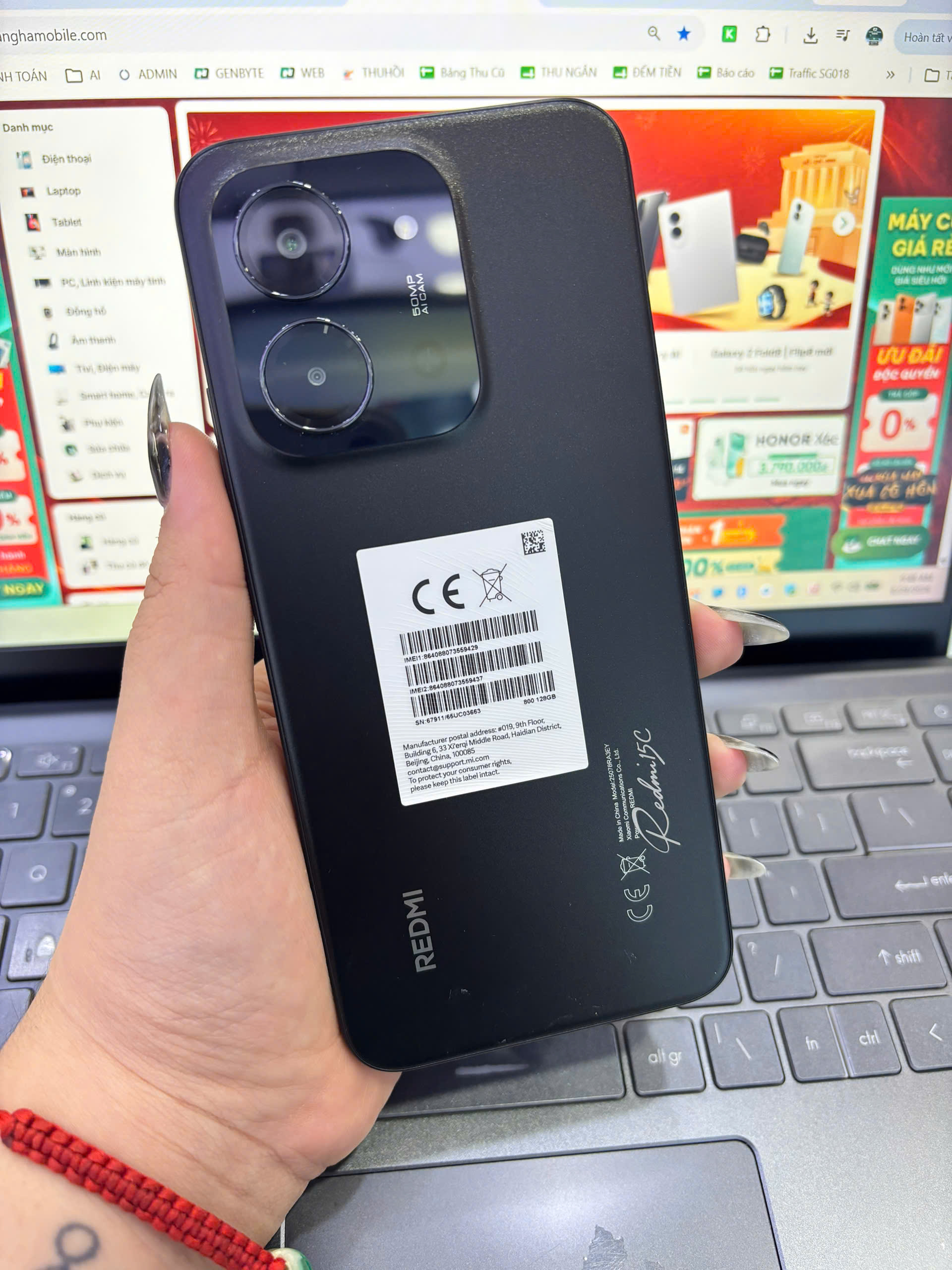 ĐIỆN THOẠI DI ĐỘNG (TEL) REDMI 15C 6.9"/MTK Helio G81 Ultra/4G/128G/50MP+QVGA/8MP/6000mAh (25078RA3EY)/ĐEN (6932554446833)