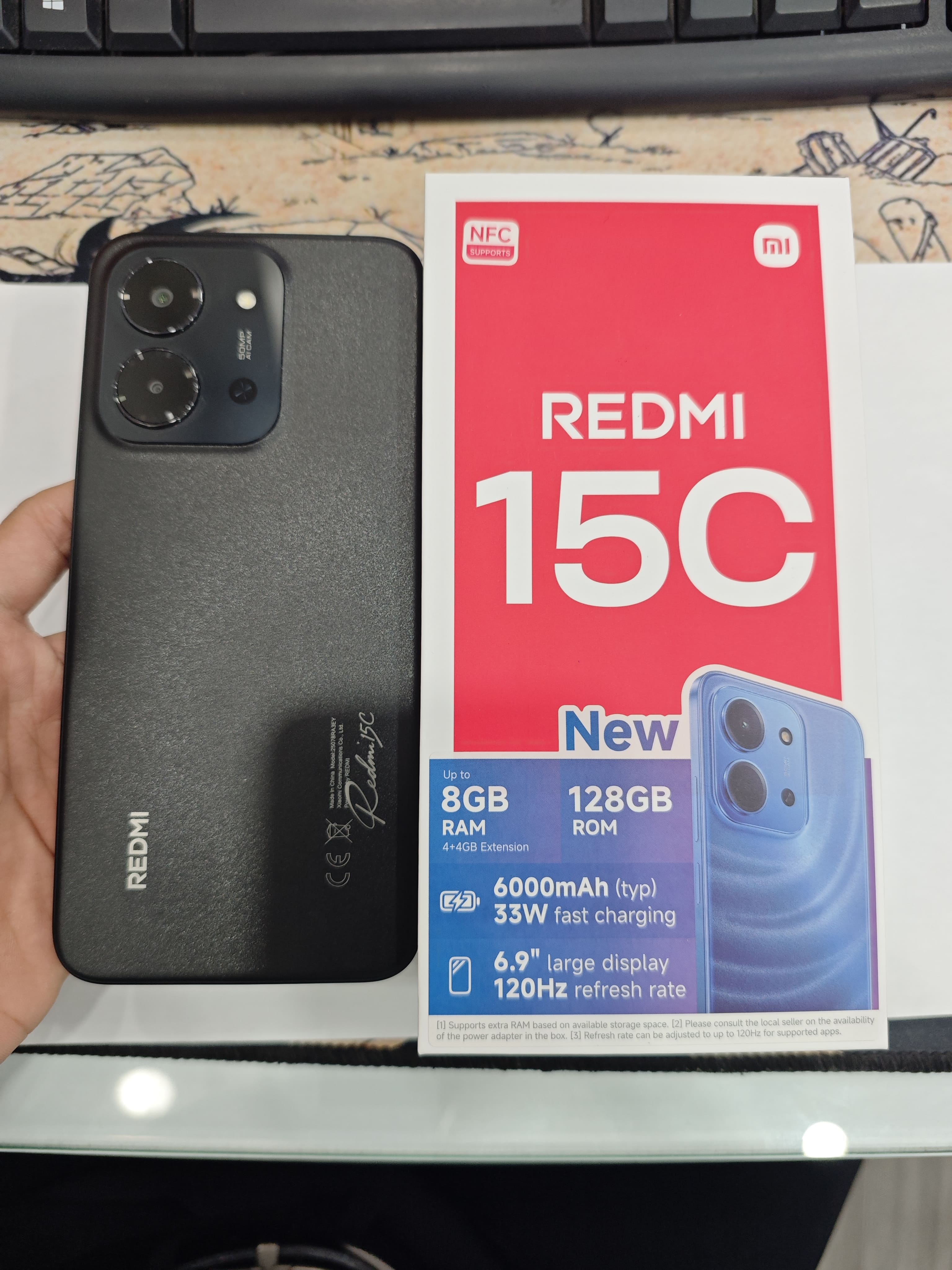 ĐIỆN THOẠI DI ĐỘNG (TEL) REDMI 15C 6.9"/MTK Helio G81 Ultra/4G/128G/50MP+QVGA/8MP/6000mAh (25078RA3EY)/ĐEN