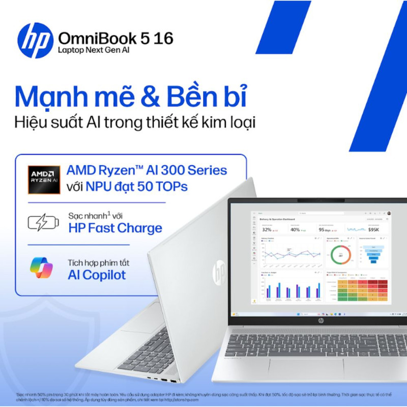 NPU 50 TOPS hỗ trợ các ứng dụng AI tương thích trên laptop HP OmniBook 5 16-ag1068AU BZ7T0PA