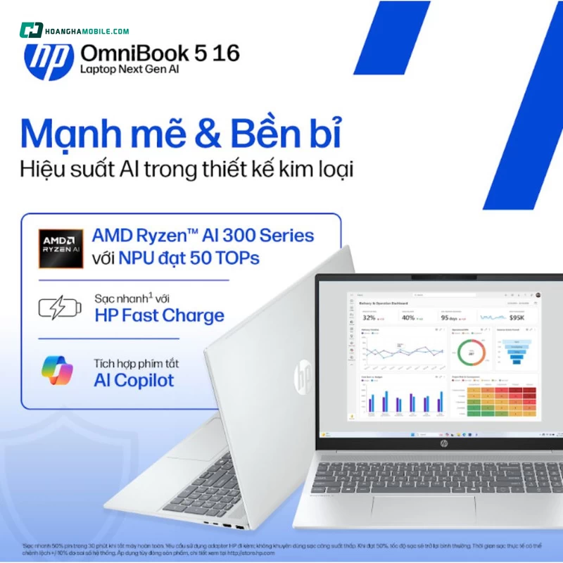 NPU 50 TOPS hỗ trợ các ứng dụng AI tương thích trên laptop HP OmniBook 5 16-ag1068AU BZ7T0PA NPU 50 TOPS hỗ trợ các ứng dụng AI tương thích trên laptop HP OmniBook 5 16-ag1068AU BZ7T0PA