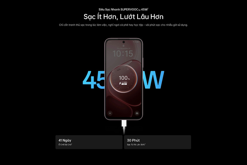Tiêu chuẩn sạc nhanh với 45W.