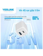 Củ sạc Yeslink 35w 2 cổng USB-C+ USB-A P1335B