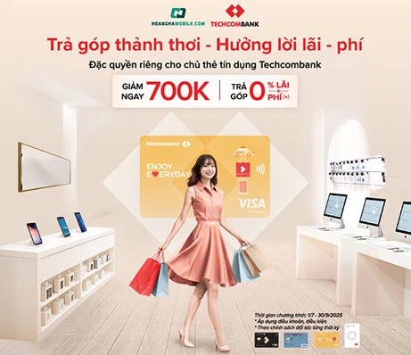 Giảm ngay 700.000đ khi thanh toán trả góp qua thẻ Techcombank