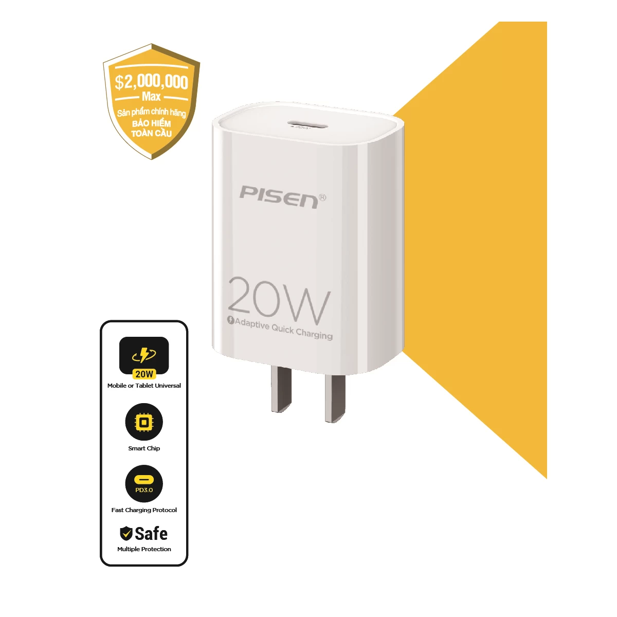 Củ sạc nhanh Pisen Quick - Mr White USB-C 20W EU