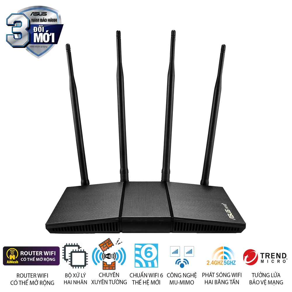 Router Wifi 6 băng tần kép Asus RT-AX1800HP