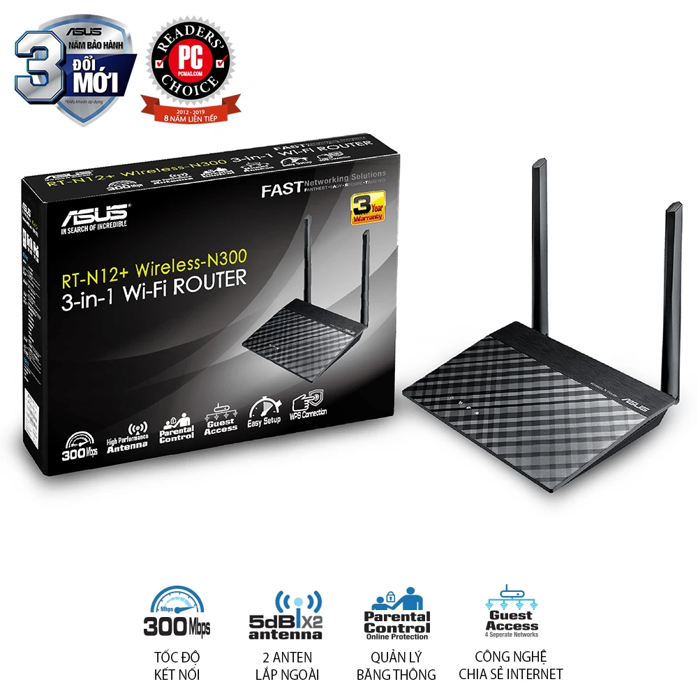 Router Wifi Chuẩn N 300Mbps Asus RT-N12+ - Chính hãng