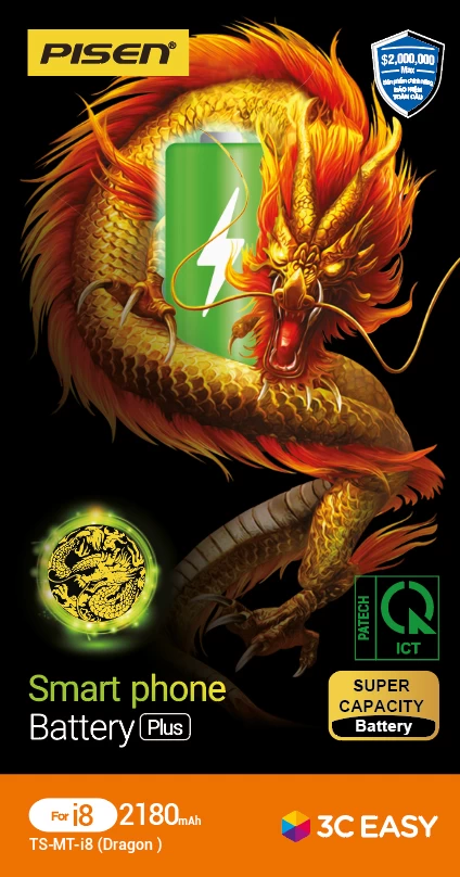 Pin iPhone 8 Chính hãng Pisen (siêu cao 2180mAh)