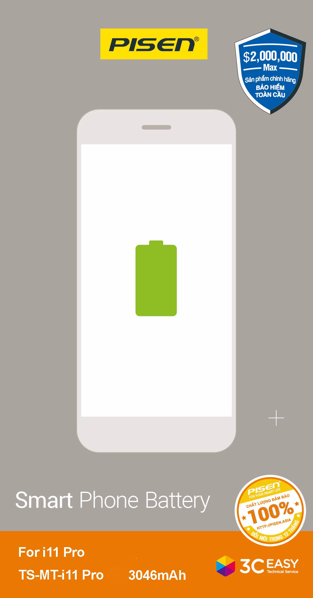 Pin Iphone 11 Pro Max Chính Hãng Pisen (Dung Lượng Chuẩn 3969Mah)