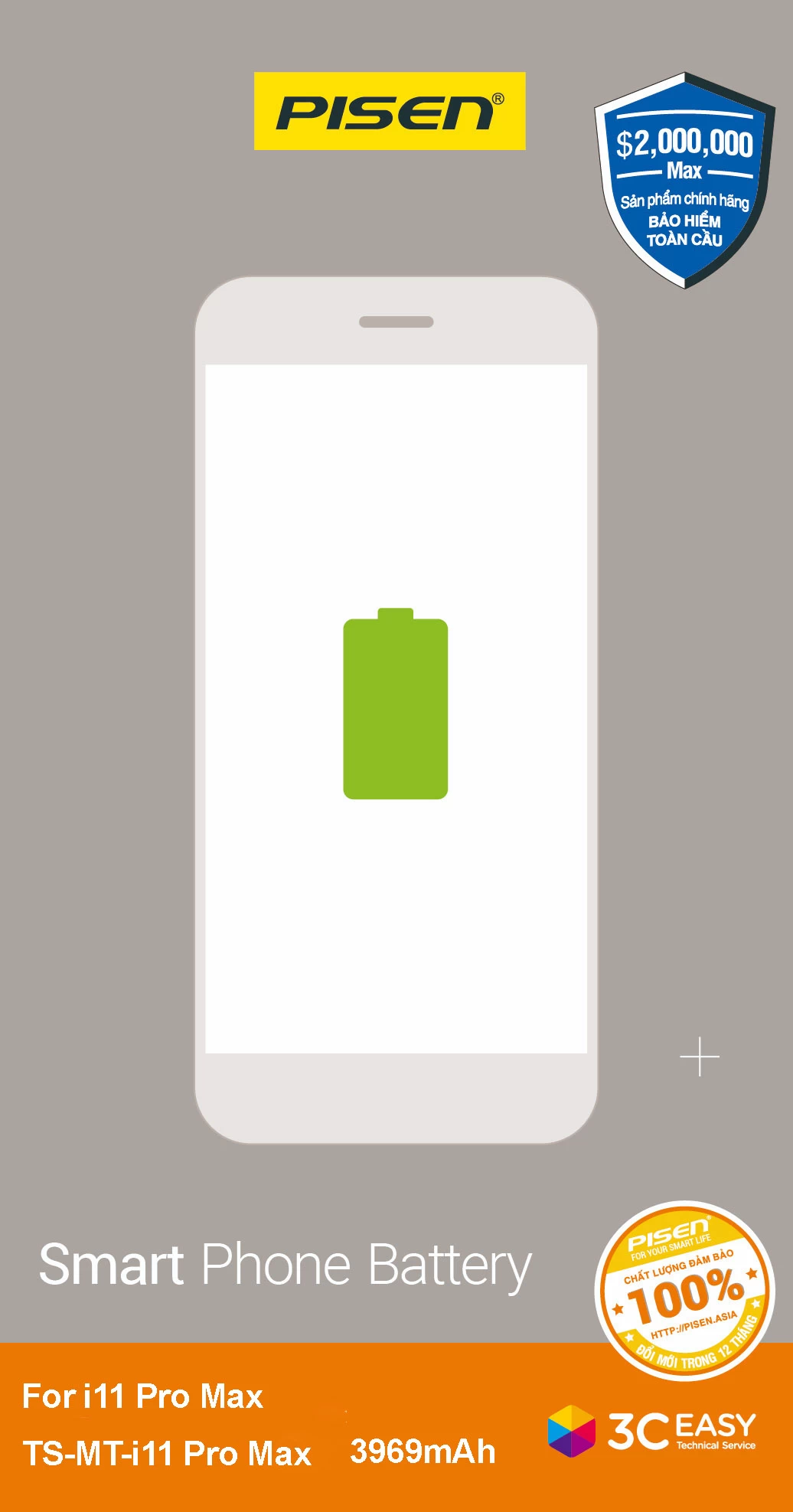 Pin Iphone 11 Pro Chính Hãng Pisen (Dung Lượng Chuẩn 3046Mah)
