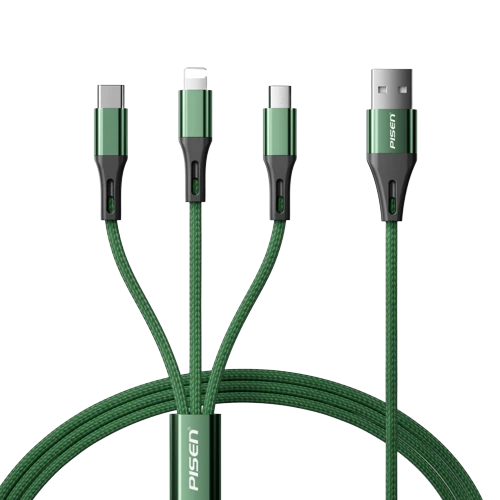 Cáp Pisen 3 Trong 1 (Lightning/Type - C/Micro Usb) 2.4A Bọc Dù 1.5M