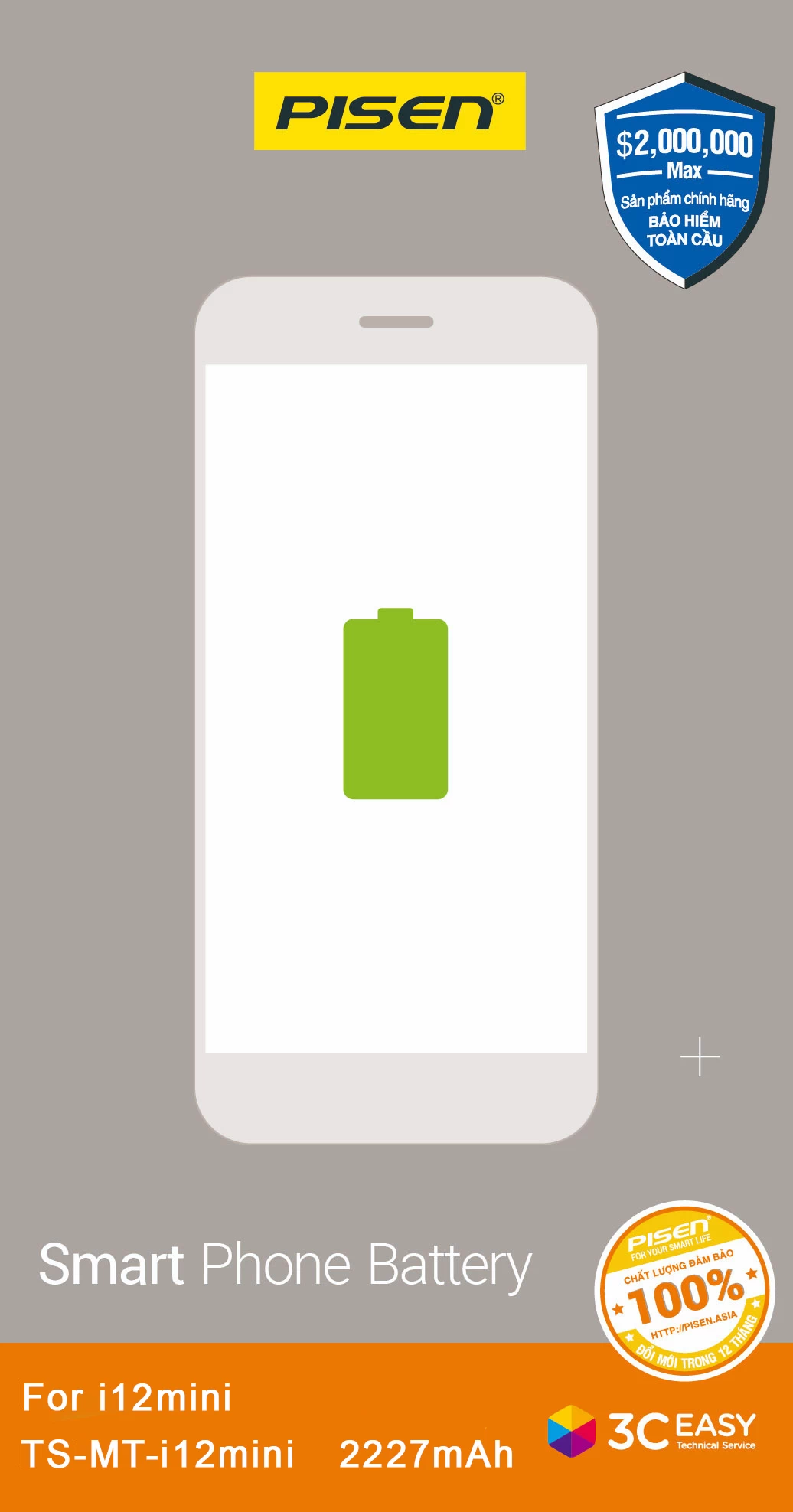 Pin Iphone 12 Mini Chính Hãng Pisen (Dung Lượng Chuẩn 2227Mah)