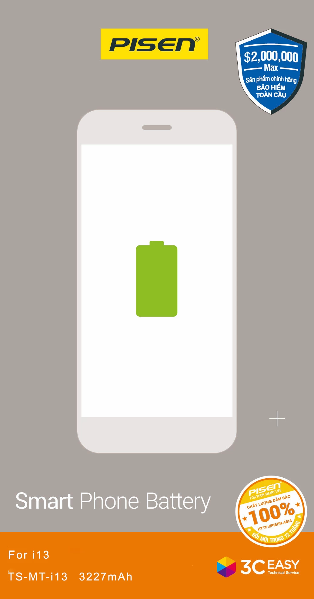Pin Iphone 13 Chính Hãng Pisen (Dung Lượng Chuẩn 3227Mah)