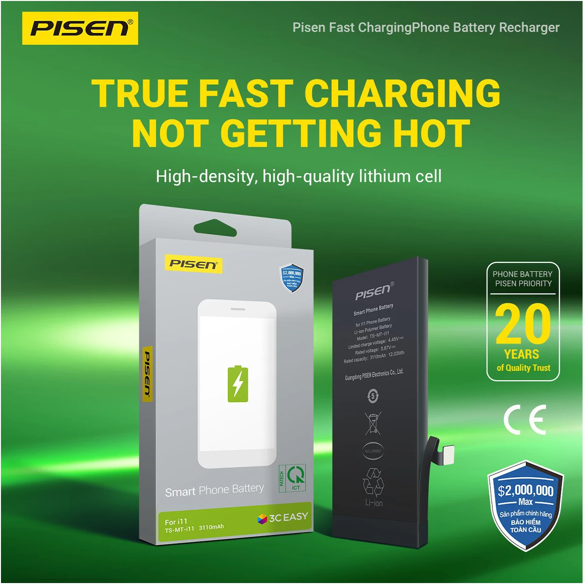 Pin Iphone 13 Pro Max Chính Hãng Pisen (Dung Lượng Chuẩn 4352Mah)