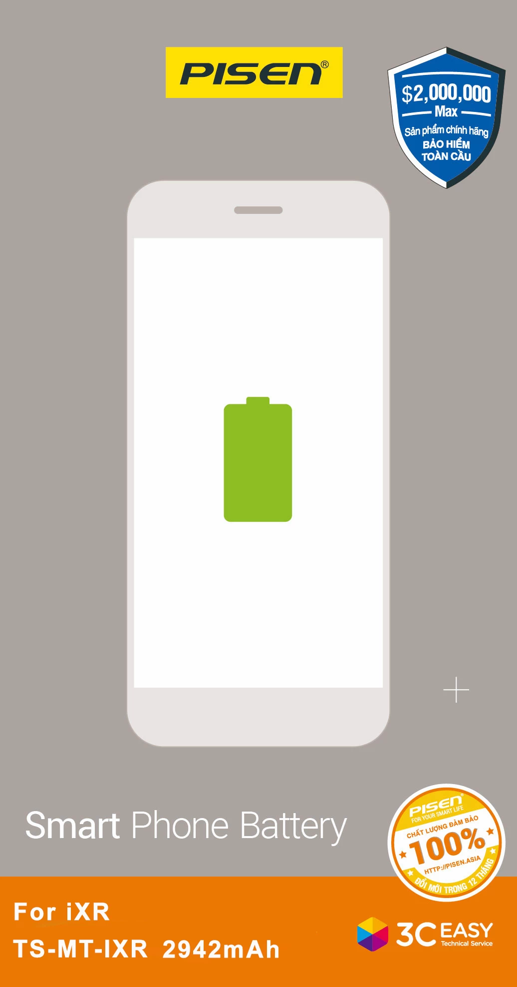 Pin Iphone Xr Chính Hãng Pisen (Dung Lượng Chuẩn 2942Mah)