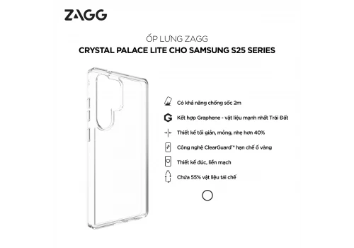 Ốp Lưng Zagg Crystal Palace Lite - Clear Cho Samsung S25 Plus