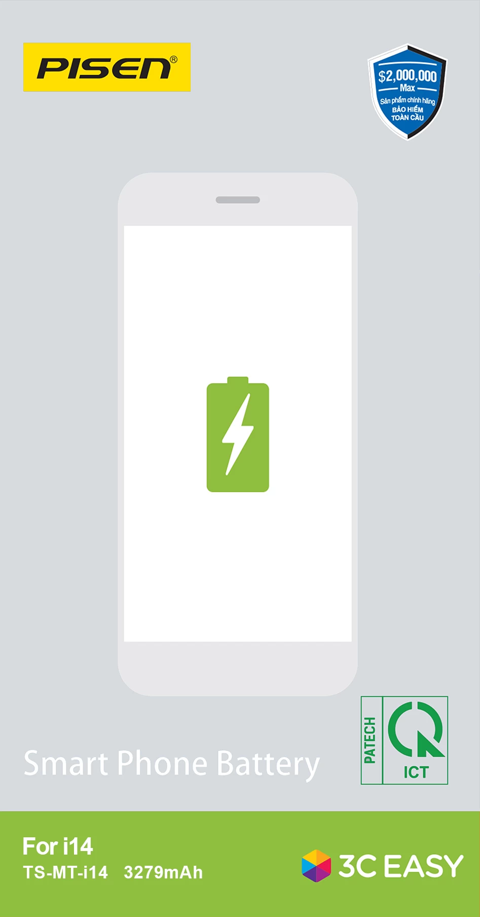 Pin Iphone 14 Chính Hãng Pisen (Dung Lượng Chuẩn 3279Mah)