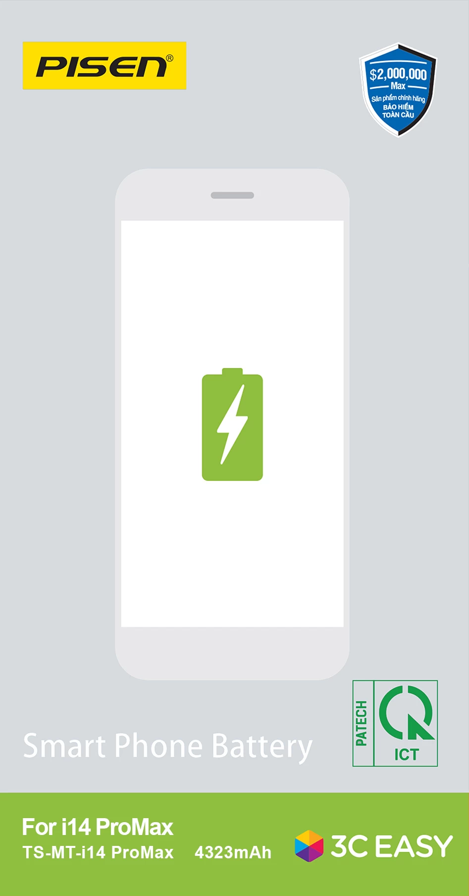 Pin Iphone 14 Pro Max Chính Hãng Pisen (Dung Lượng Chuẩn 4323Mah)