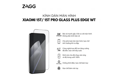 Kính dán màn hình Xiaomi 15T/15T Pro/17T Pro/SS A57 - ZAGG Glass Plus Edge