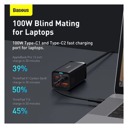 Củ sạc nhanh Baseus Gan3 Pro Desktop 2C + 2U 100W - Chính hãng Màu Đen