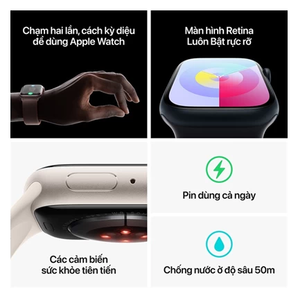 Apple Watch Series 9 - GPS, 45mm - Vỏ Nhôm Dây Cao Su Ánh Sao