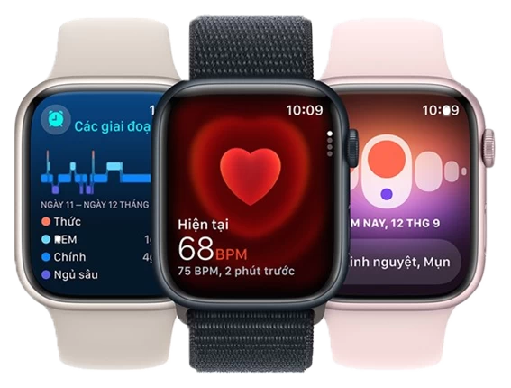 Apple Watch Series 9 - GPS, 45mm - Vỏ Nhôm Dây Cao Su Ánh Sao