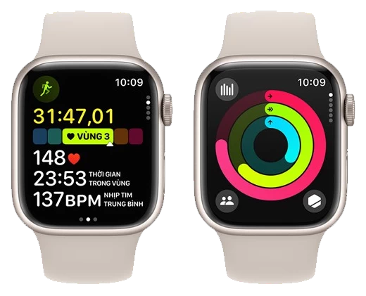 Apple Watch Series 9 - GPS, 45mm - Vỏ Nhôm Dây Cao Su Ánh Sao