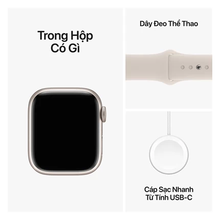 Apple Watch Series 9 - GPS, 45mm - Vỏ Nhôm Dây Cao Su Ánh Sao