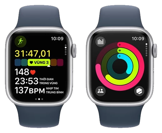 Apple Watch Series 9 - GPS, 45mm - Vỏ Nhôm Dây Cao Su Bạc