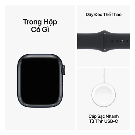 Apple Watch Series 9 - GPS, 45mm - Vỏ Nhôm Dây Cao Su Màu Đen
