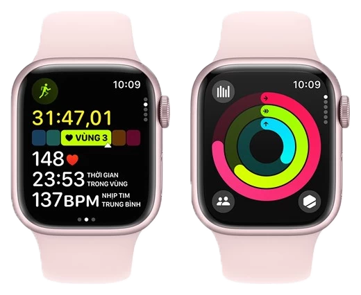 Apple Watch Series 9 - GPS + Cellular, 41mm - Vỏ Nhôm Dây Cao Su Hồng