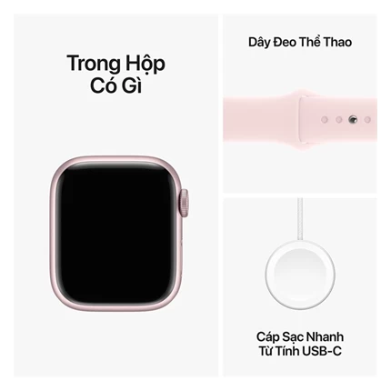 Apple Watch Series 9 - GPS + Cellular, 41mm - Vỏ Nhôm Dây Cao Su Hồng