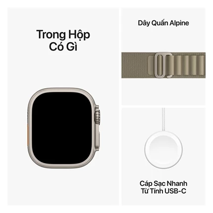 Apple Watch Ultra 2 - GPS + LTE, 49mm - Vỏ Titan Dây Quấn Alpine Xanh Rêu
