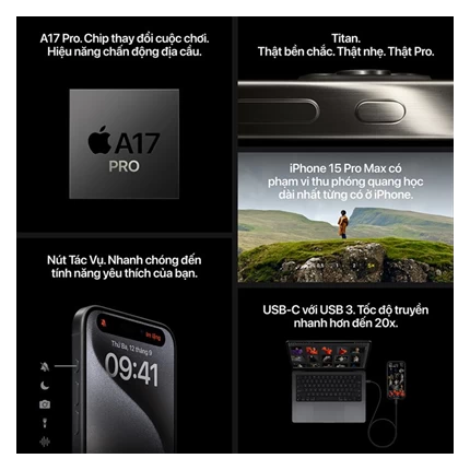 iPhone 15 Pro Max 256GB - Chính hãng VN/A Titan Đen