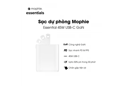 Sạc mophie Essential 45W USB-C GaN - 409917978